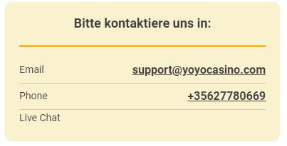 YoYoCasino Kundenservice